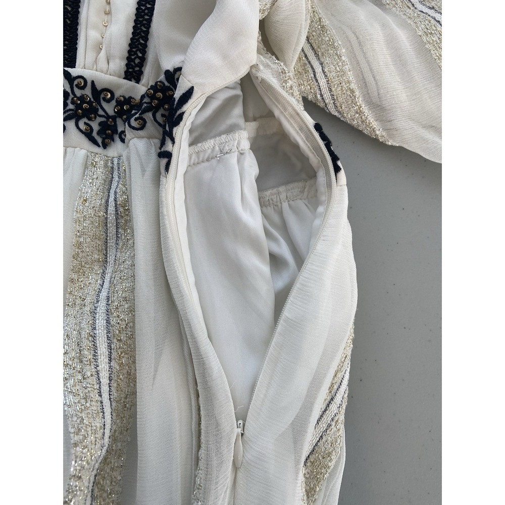Anthropologie Verb Maxi Dress Women Size M Embroidered Boho Gold Black Beaded - Picture 7 of 13